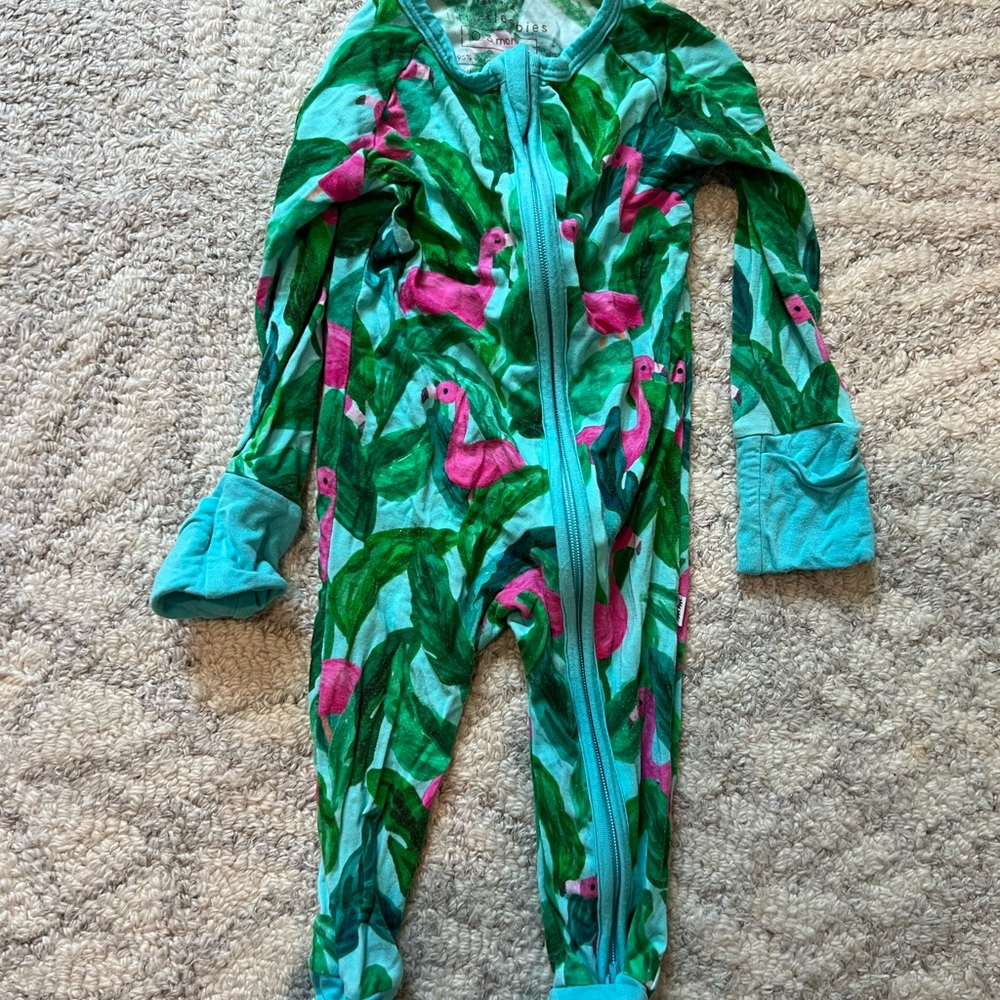 Little Sleepies: Green Flamingo Print Kids One-Piece Pajama